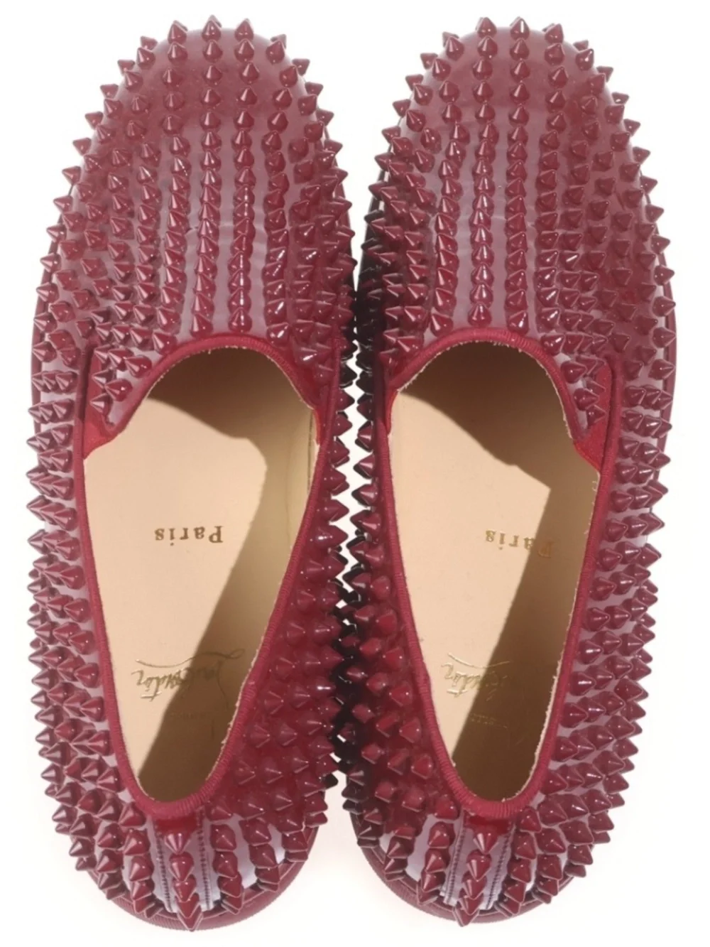 Christian Louboutin Roller-Boat Spikes Burgundy Patent Sneakers Sz 42.5
